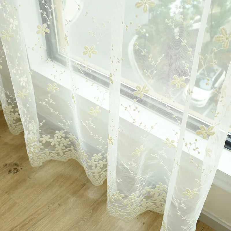 Embroidery Flowers Lace Curtains For Living Room Bedroom Sheer Kitchen Drape Window Treatment Screen Pink White Blinds wp058&C