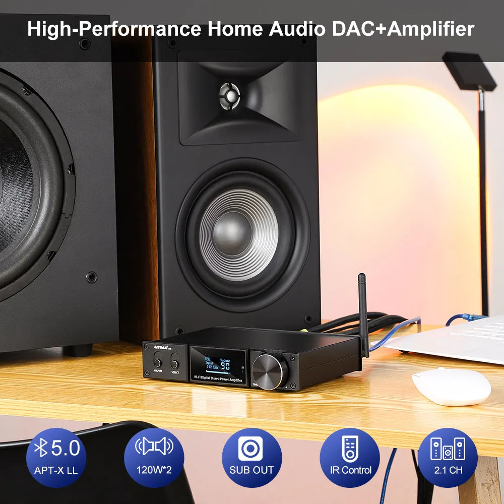 AIYIMA Audio D05 Bluetooth Amplifier 120Wx2 Stereo Hifi 2.1 Wireless Class D Mini Power Subwoofer USB DAC AMP Home Theater DIY