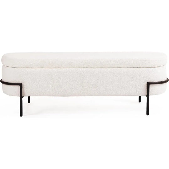 White Ottoman Sherpa Bench with Storage,Large Storage Space, Modern Storage Bench for Living Room/Bedroom/End of Bed/Bed Side