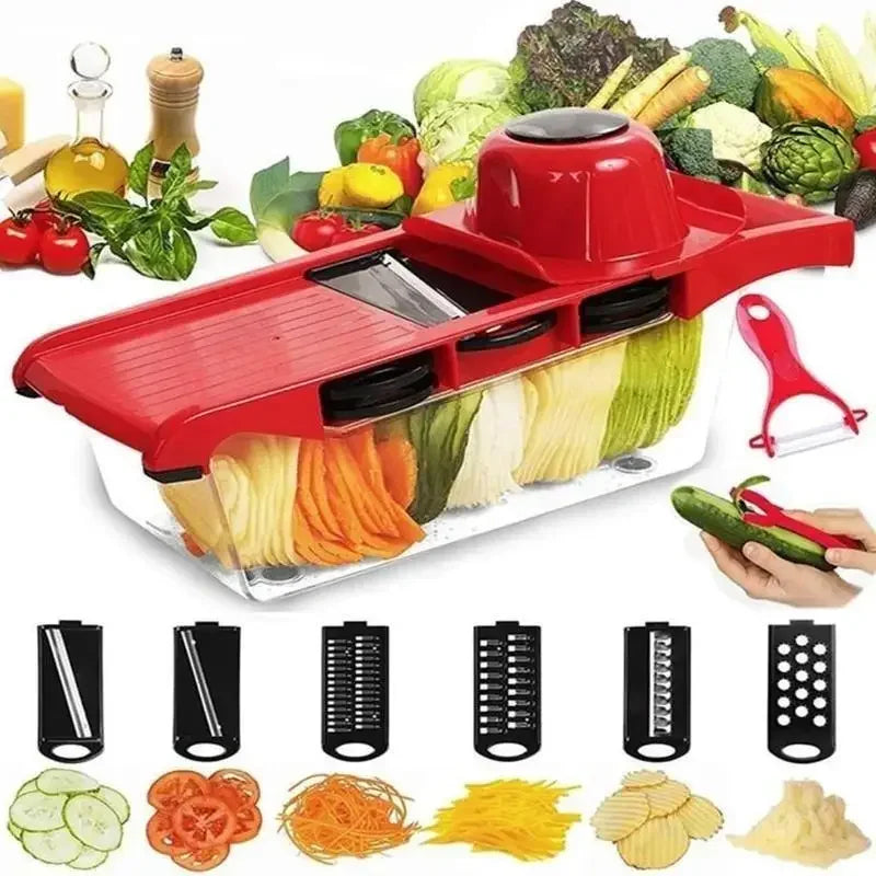 Multifunctional Kitchen Appliance 6 in 1 Vegetable Slicer & Cutter with Steel Blade Potato Peeler Carrot Grater Dicer Home Tools