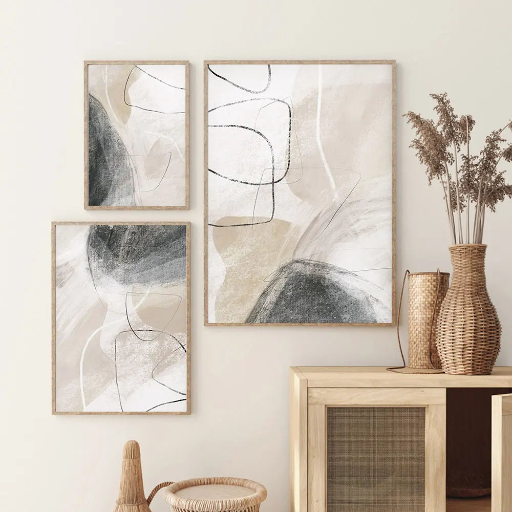 Beige Black Grey Canvas Paintings Abstract Watercolor Posters and Prints Modern Minimalist Wall Art Pictures Living Room Decor