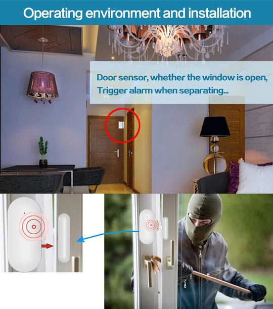 PGST-68R Wireless door and window detector, home safety magnetic sensor, 433MHz, with alarm unit，doorbell alarm warning