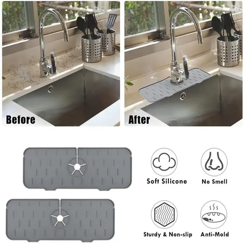 Gray Kitchen Faucet Absorbent Mat Sink Splash Guard Silicone Drainage Drying Pad Countertop Protection Home Gadgets Drain Pad