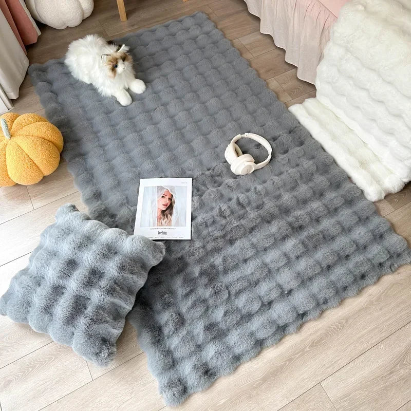 Luxury Fluffy Faux Fur Carpets Living Room Decoration Anti Slip Plush Area Rug Bedroom Bedside Floor Mat Kids Room Sofa Cushions