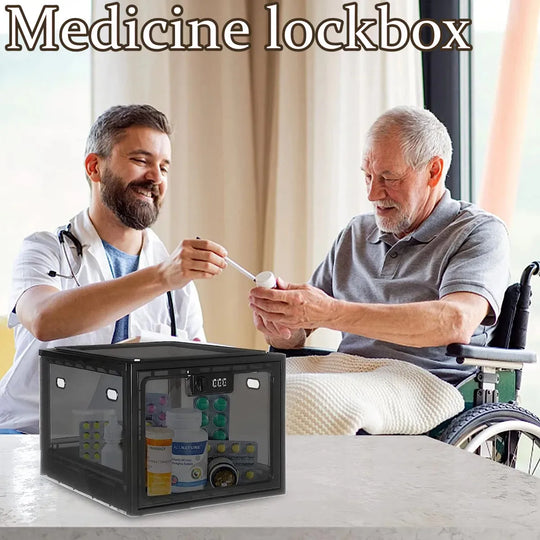 Medicine Lock Safe Medication Box,Premium Material Lockable Storage Organizer Box for Fridge Food Snacks Phone and Home Safety