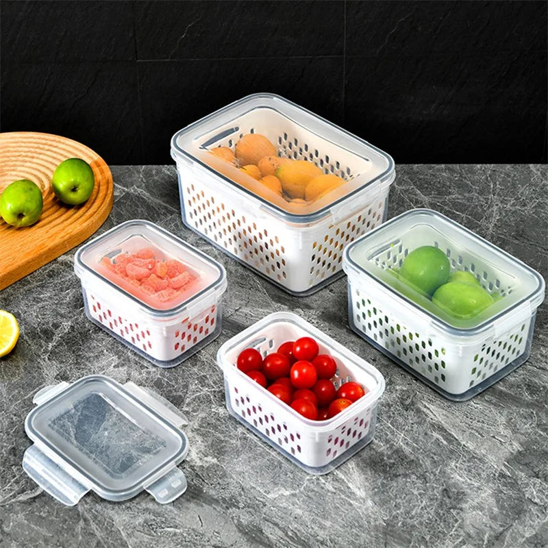 1/2/3pcs Refrigerator Storage Box Fridge Organizer Fresh Vegetable Fruit Drain Basket Storage Container Pantry Kitchen Organizer