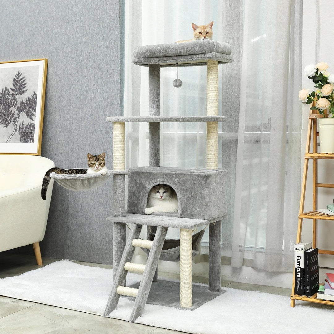 Domestic Delivery Cats Climbing Trestle Pet Scratcher Tree Candos Multi-Levels Jumping Furniture Ball Cat Playing Toys With Nest
